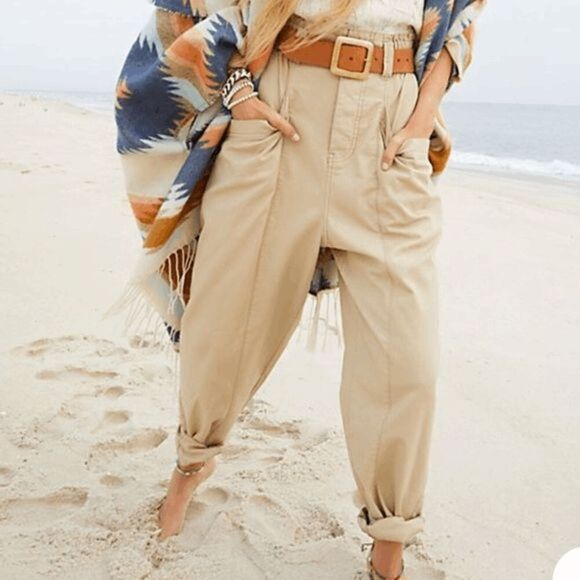 Free People Ready To Run Cinch Waist Pants Trousers Tan Size Small Flawed - Picture 10 of 12